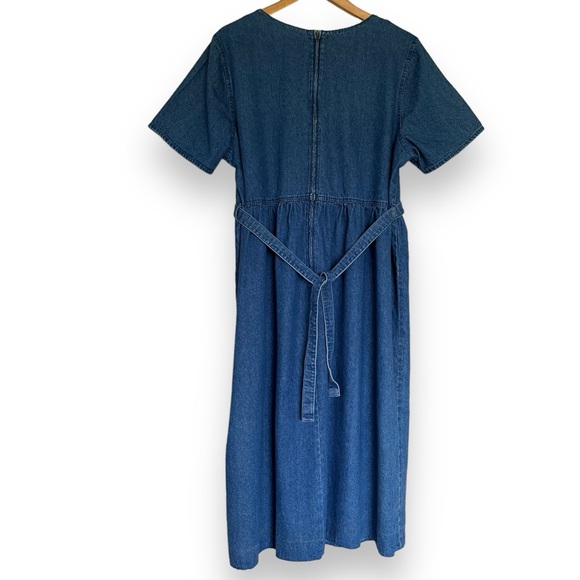 Vintage Embroidered Denim Floral Button Down Tie Back 90s Maxi Dress Size 1X - Picture 2 of 14